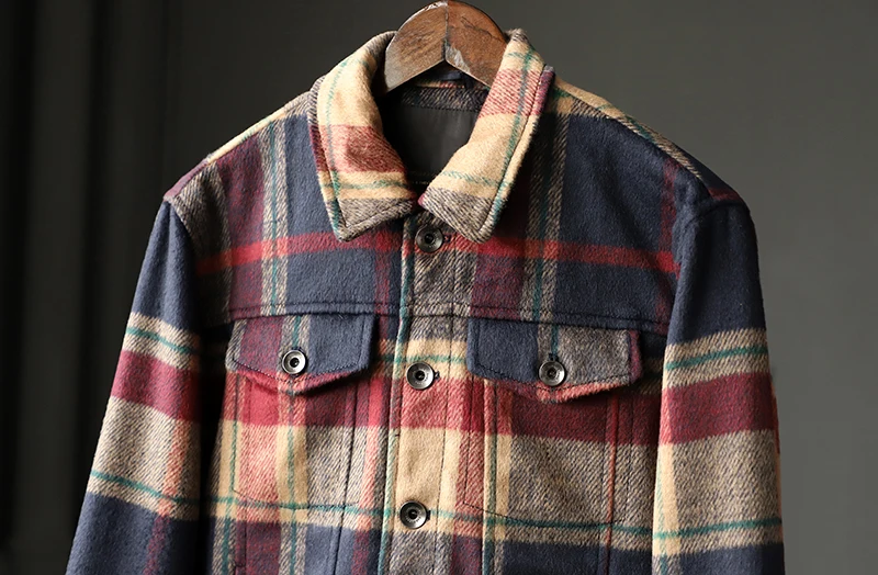 Men Clothing Red Check Jacket Slim Fit Thick Jackets Blazer for Winter Bomber Jacket Cashmere Shell Regular Clothing Length