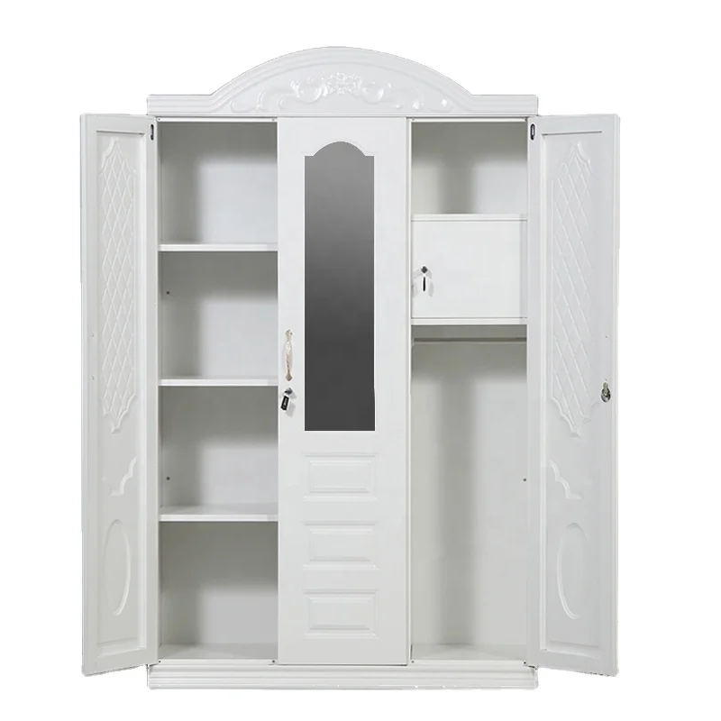 Factory Supply Bedroom Closet Modern Design Amoires Metal 2 and 3 Swing doors Embossed Wardrobe