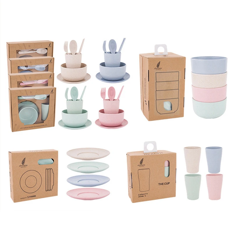 Tengyuan, экологически чистый комплект посуды из пшеничной соломы, кухонные чашки, тарелки, миски, ложки, вилки, палочки для еды