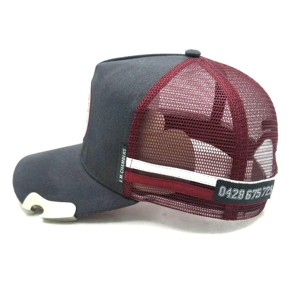 Custom 100% cotton/mesh embroidery swen-on badge trucker caps with bottle opener