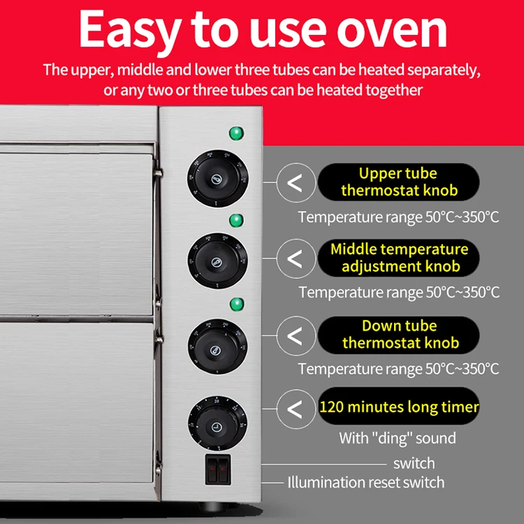 Large Capacity Pizza Oven 12 Inch Electric Oven For Pizza 300 Degrees Oven Double Deck Commercial