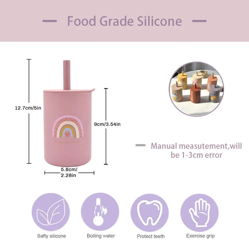 Hot Sale Silicone Baby Cup with Straw Sippy Water Unbreakable Toddler Cups Spill proof 100% Silicone Training Cup for toddlers