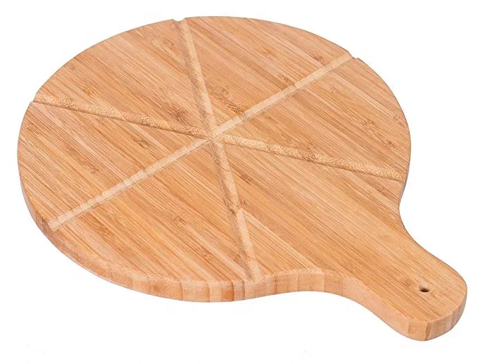 14 inch new kitchen high quality round bamboo pizza steak plate cutting serving board peel with handle
