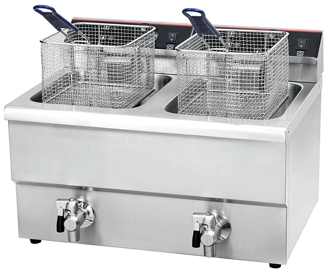 6L+6L Table Top Stainless Steel French Fries Machine 2 Tank 2 Basket Commercial Potato Chip Fryer Electrical Deep Fryer