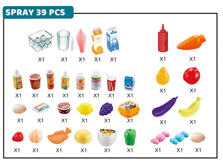 Plastic multiple function refrigerator spraying refrigerator with sound and light play house kitchen toy set