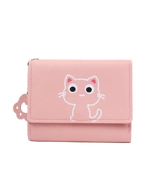 Новый мультяшный милый кот девочка короткий кошелек три складки кошка девочка маленький кошелек с несколькими картами женский бумажник почвы