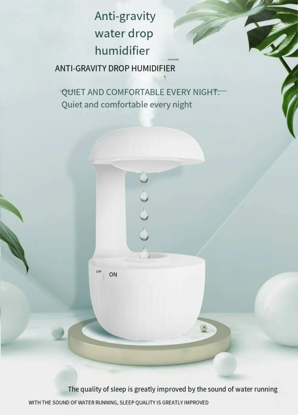 Anti Gravity Water Drop Aroma Diffuser Single Arm New Design Anti-Gravity Air Humidifier Yoga Diffuser