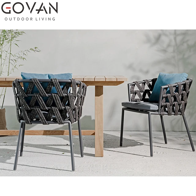 
Modern outdoor dining furniture hotel villa home restaurant aluminum with outdoor belt rope woven leisure garden dining chair 