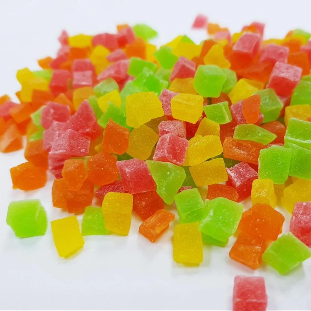 Dried candied Papaya dices 5-7 mm mixed colors added Thailand