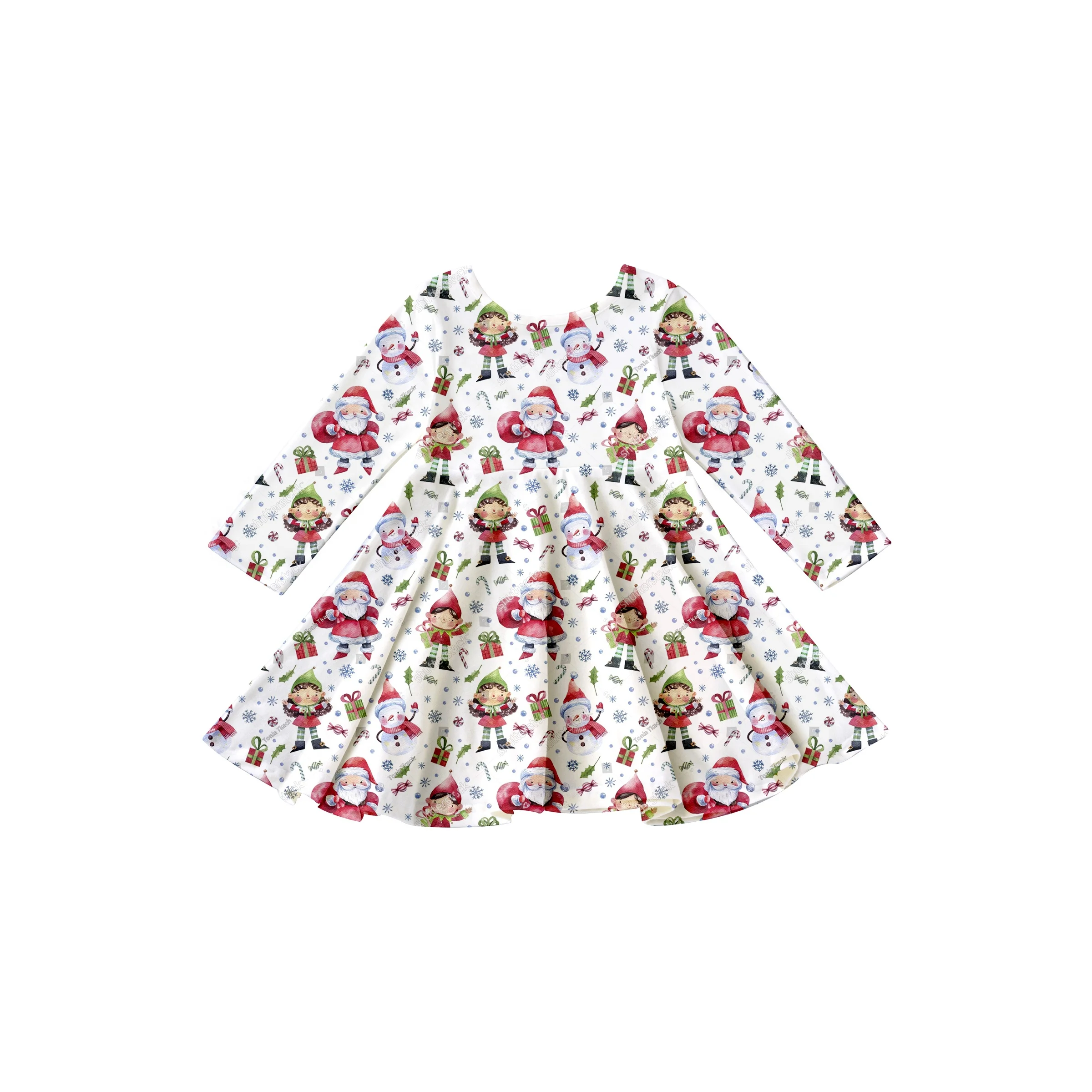 Girlymax 2022 Christmas winter snowmen reindeer Long Sleeve A-LIne Twirl Knee Length Baby Girls Dresses Kids Clothing