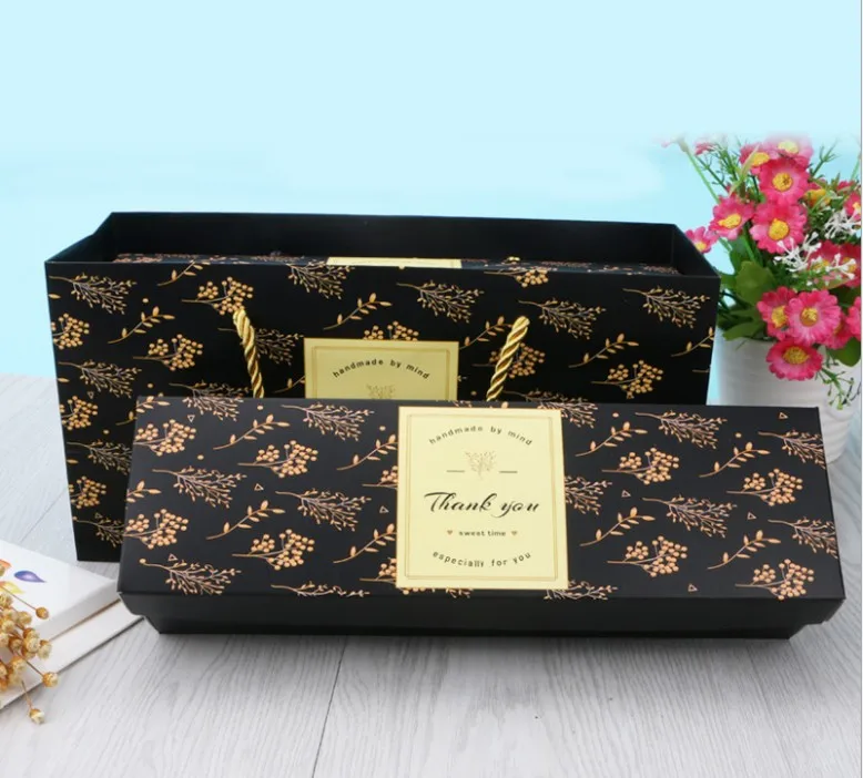 Wholesale Custom New Design Feather Printed Paper Bag with Box Set for Candy Cake Food Biscuit Mooncake Gift Packaging