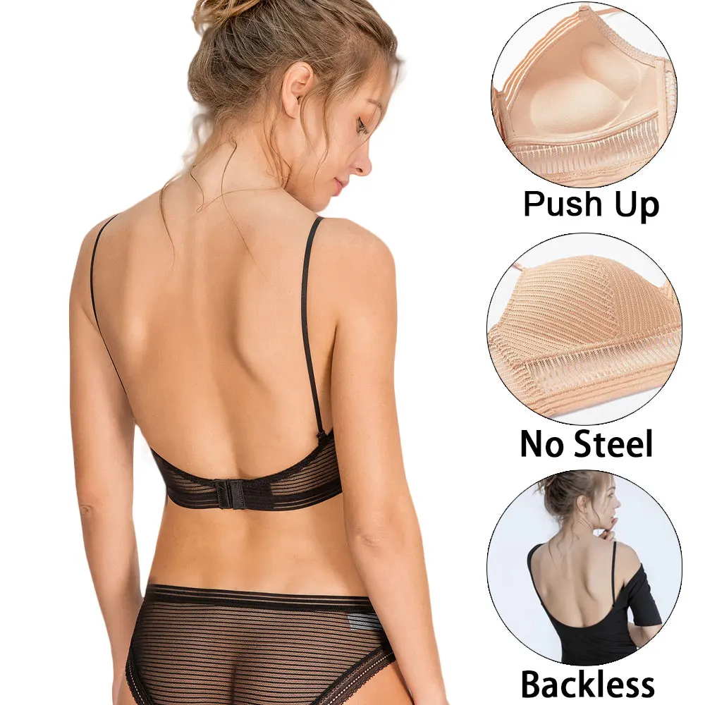 Factory Directly Sexy Invisible Bra Backless Strapless Thin Underwear Low Back Mesh Lace Bralette Women Lingerie Push Up Bra