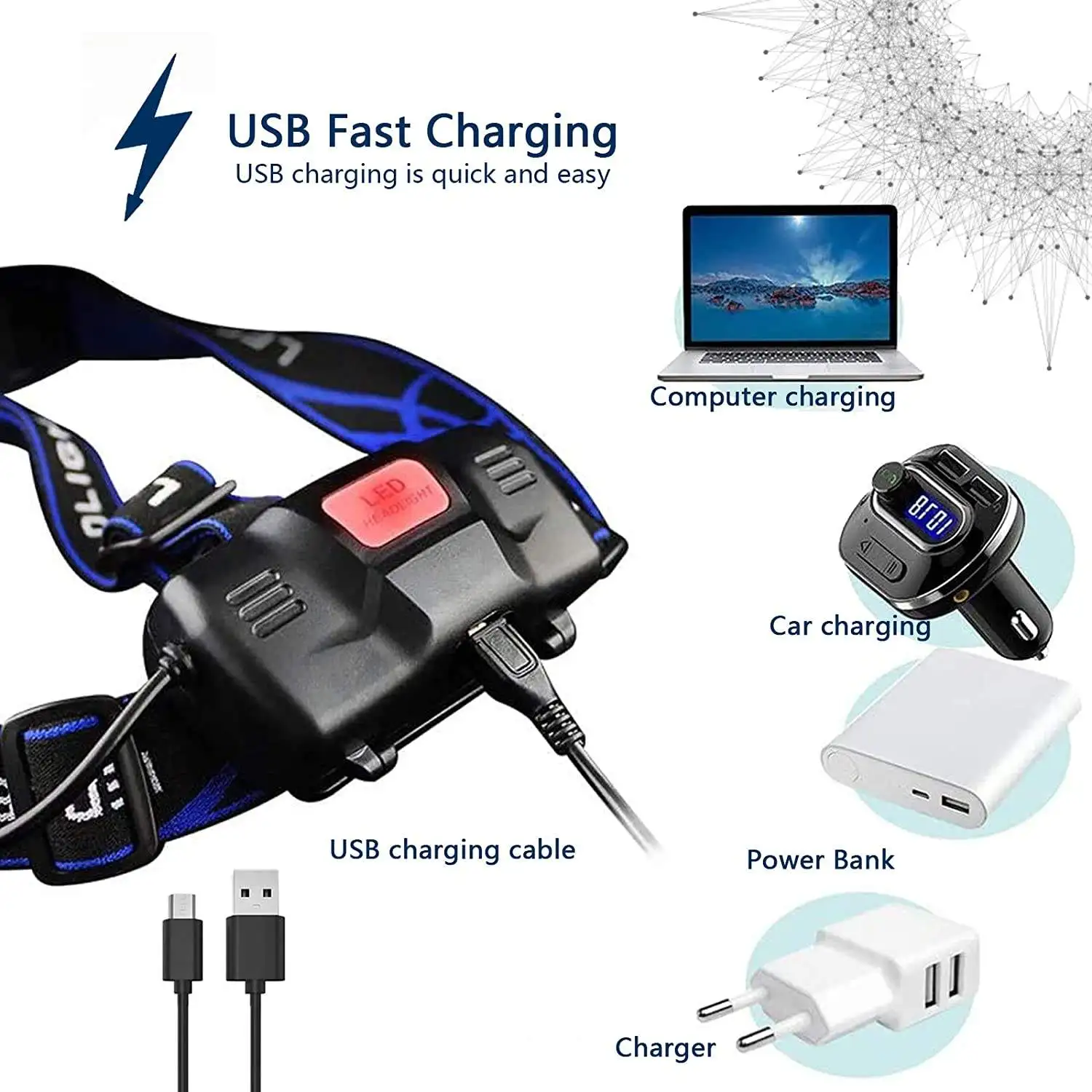 Powerful Rechargeable High Power Zoom Head Torch Lamp Flashlight Cheap Waterproof T6 Led Headlamps For Camping Fishing