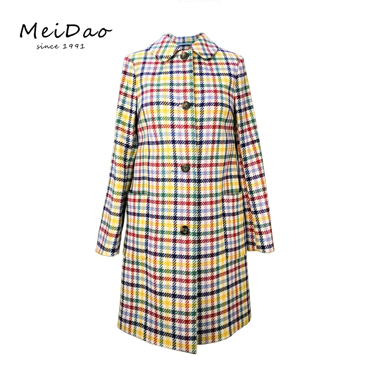 
Winter Women Long Wool Blend Check Coat 
