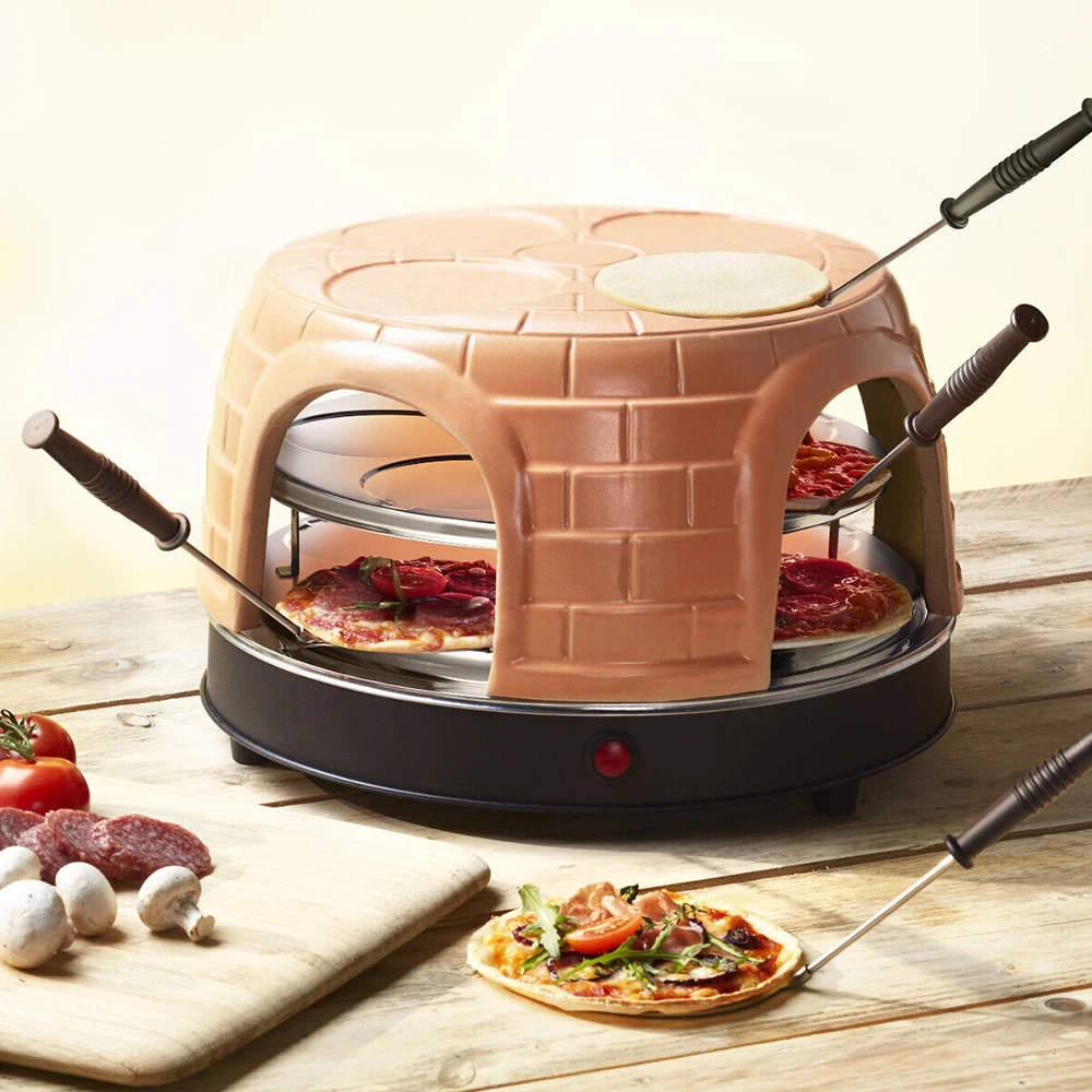Portable Mini Tabletop Smokeless 8 people Clay Hood pre-bake Terracotta Dome electric pizza oven with Spatula Dough Mould