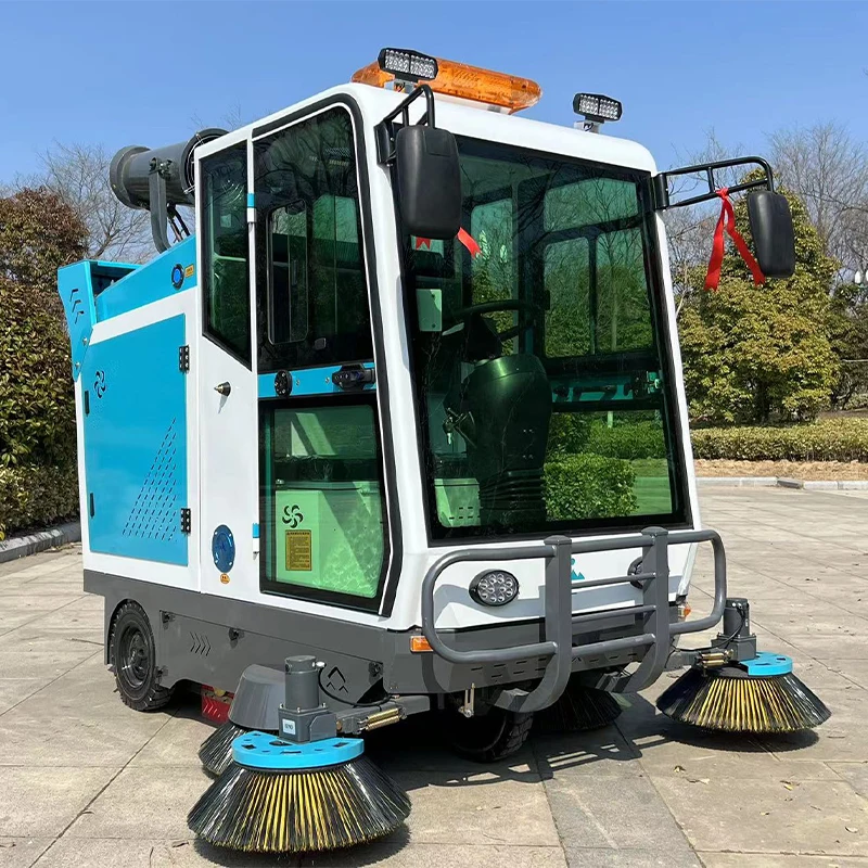 4 wheel street cleaning machine Closed Power Ride On Automatic industrial sweeper car with water  spraying function