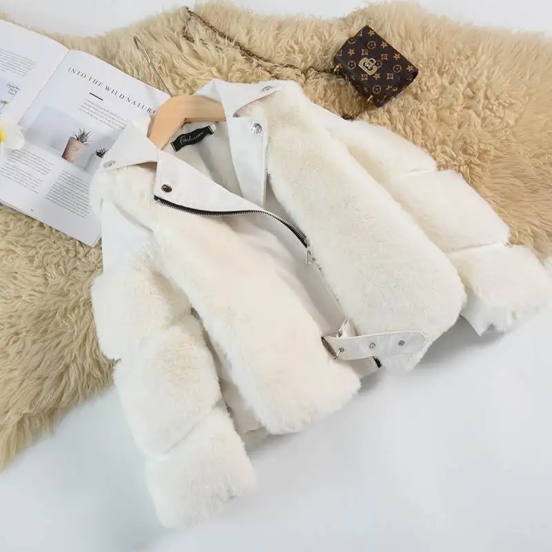 Hot sell  MOQ 1 Fashion PU Leather kids new fashion toddler girls Fur Coat Fox Fur Warm Girl Fur Coat