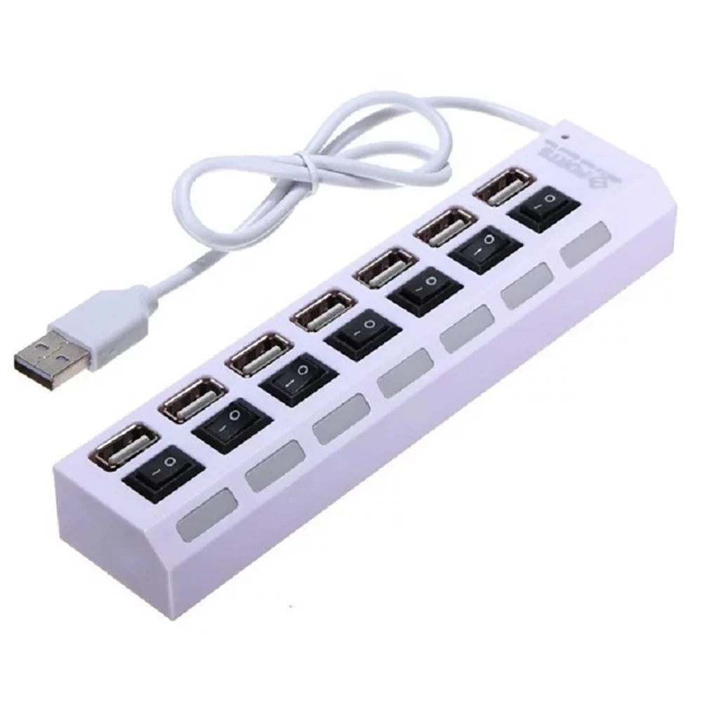 USB 2.0 Hub USB Hub 2.0 Multi USB Splitter Hub Use Power Adapter 7 Port Multiple Expander with LED lights Switch For PC laptop