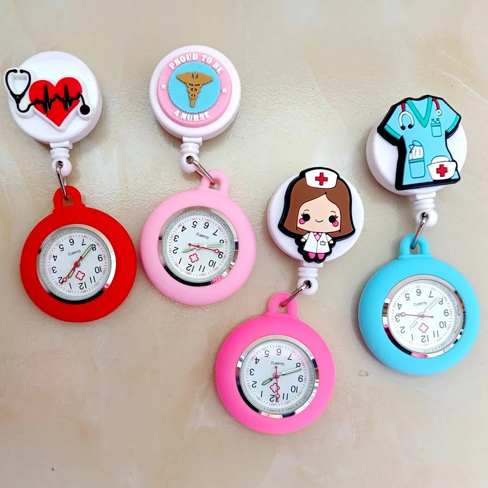 ABO Wholesale Watch Badge reel Customized Nurse Glitter Watch Badge reel Nurse Doctor Pocket Watches Clip Hang Medicine Clock