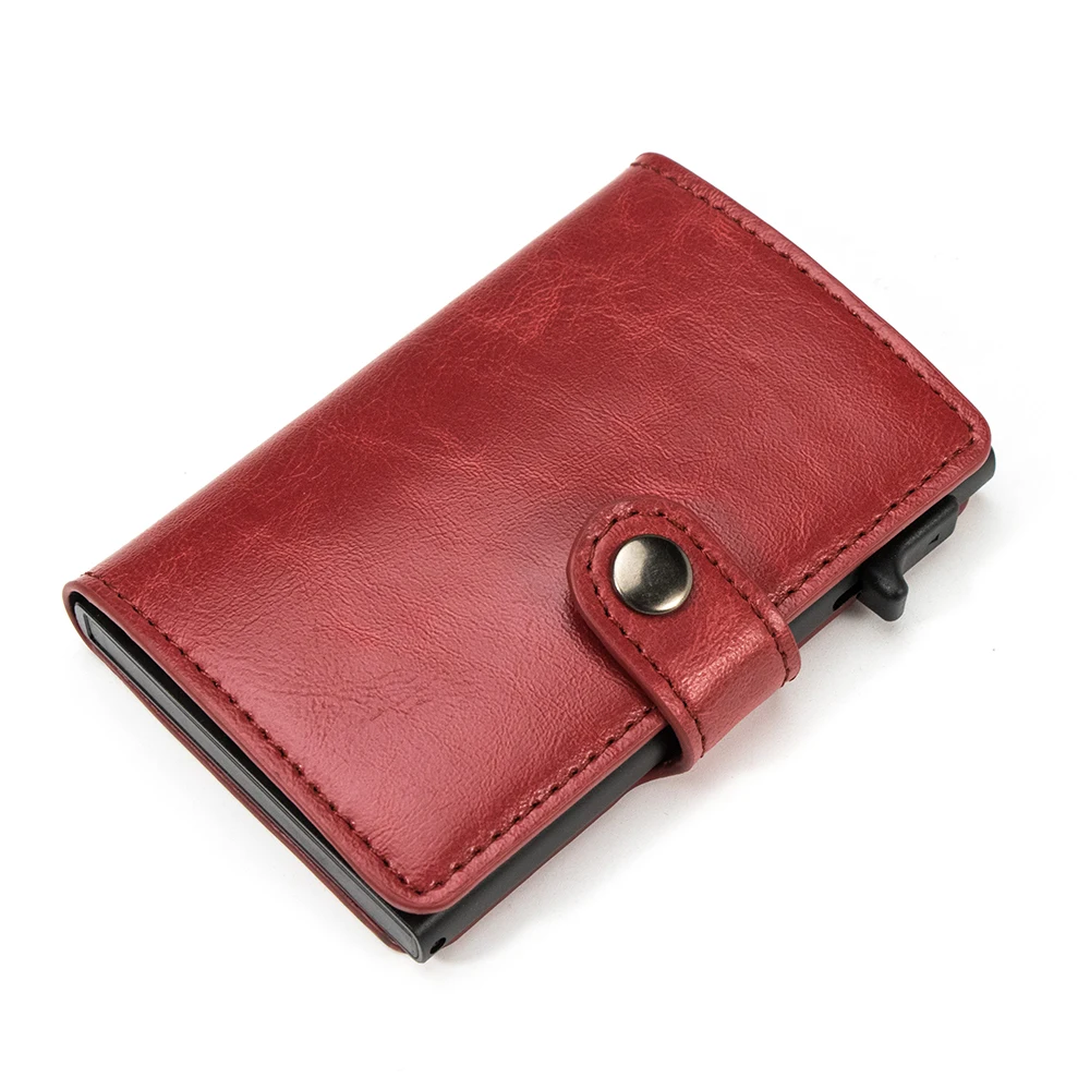 Casekey Hot Sale Fashion Pu Leather Popup Wallet RFID Safe Automatic Card Holder Tarjetero Metal Aluminum Bank Credit Cardholder