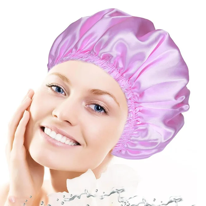 New  Double Waterproof Layers Shower Cap Elastic Reusable Bath Caps Protection Hair Bath Hat for Bathing Cooking Baking Cleaning