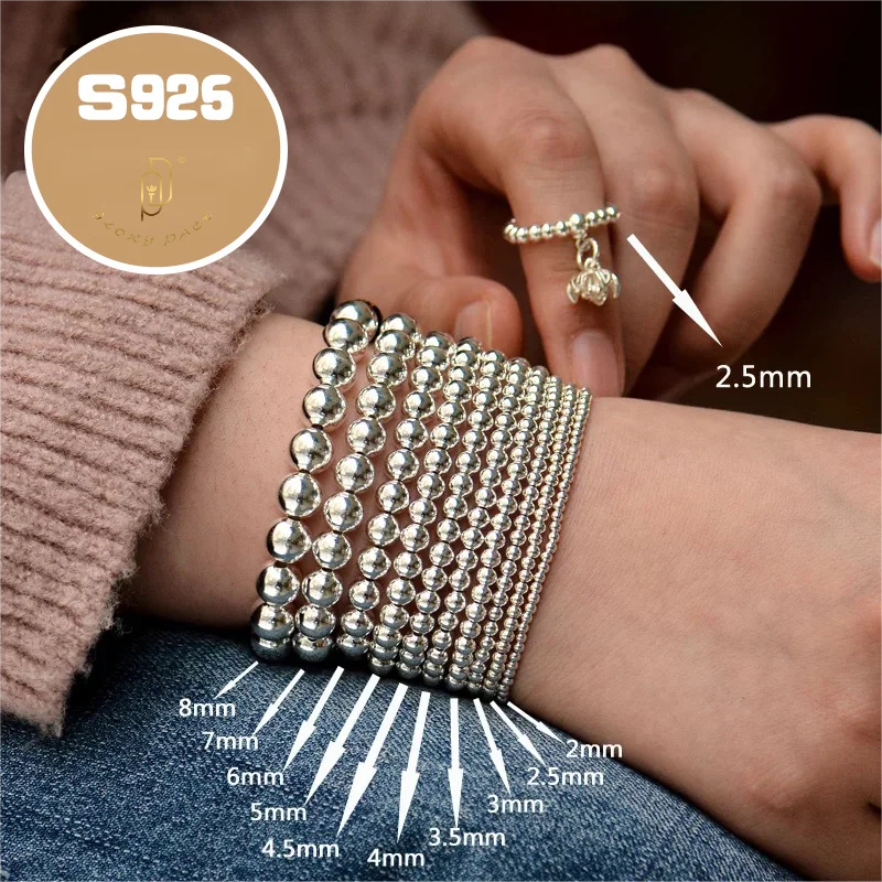 GP 100p sterling silver 925 round spacer beads 2-10mm silver ball beads permanent jewelry chains making round seamless beads