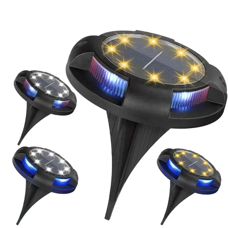 2023 Smart Lawn Patio Led Stainless Steel Solar Powered Disk Lawn Light, Green Powered Outdoor 8 led Solar Garden Light