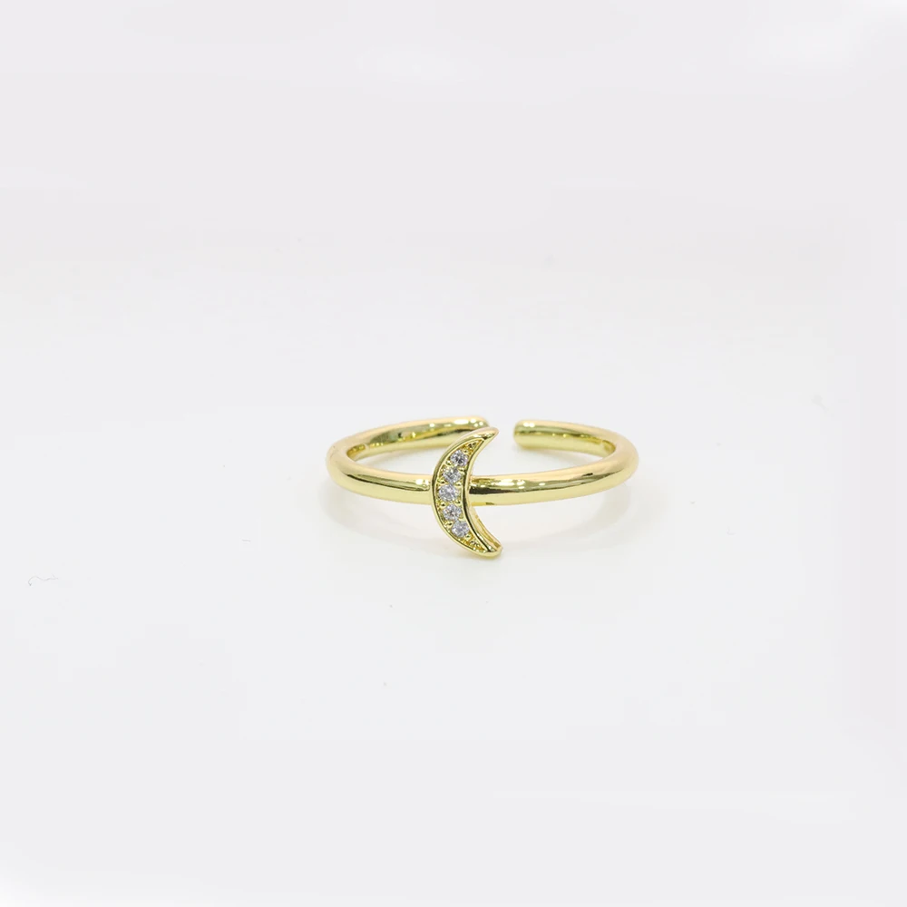 CZ Micro Pave Moon Open Ring,Cubic Zirconia 18K Gold Filled Oepn Ring