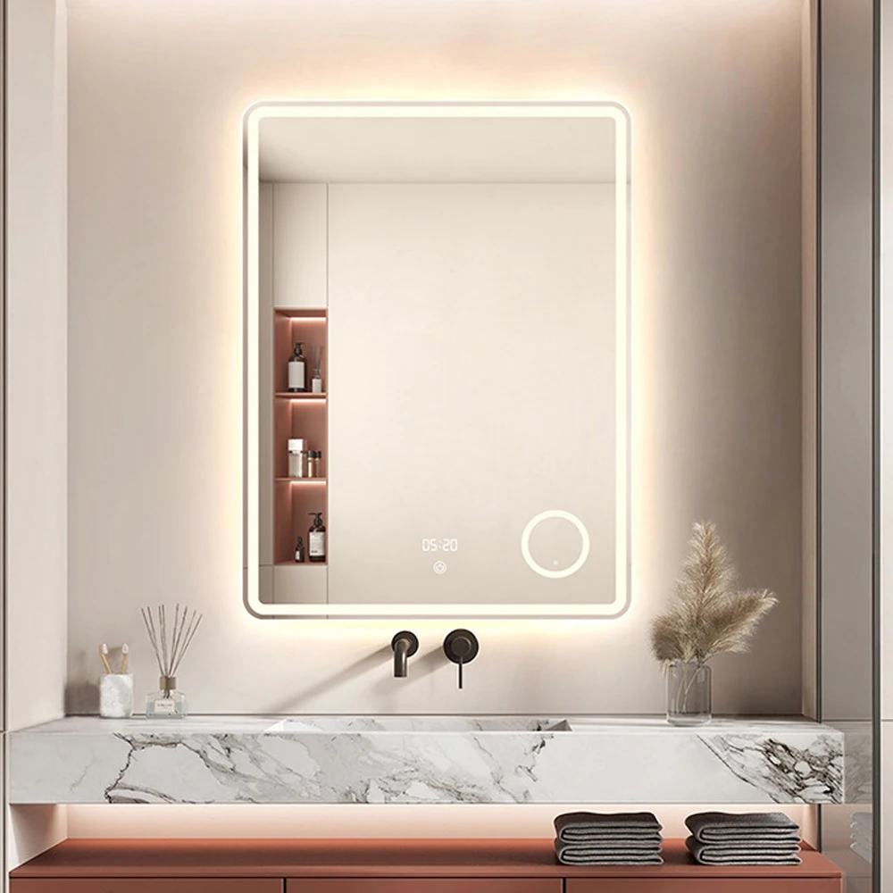 Intelligent bathroom mirror bathroom touch screen wall mounted with COB light comb makeup mirror