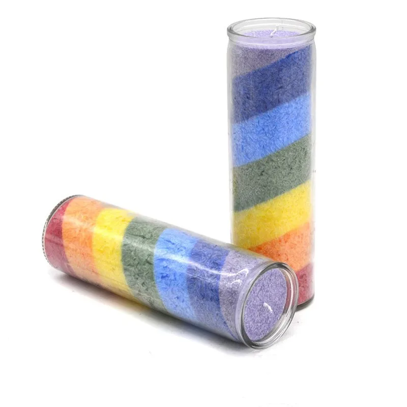 Rainbow Colored Candles Glass Pillar Candles 7 Chakra Layered Candles For Meditation Yoga