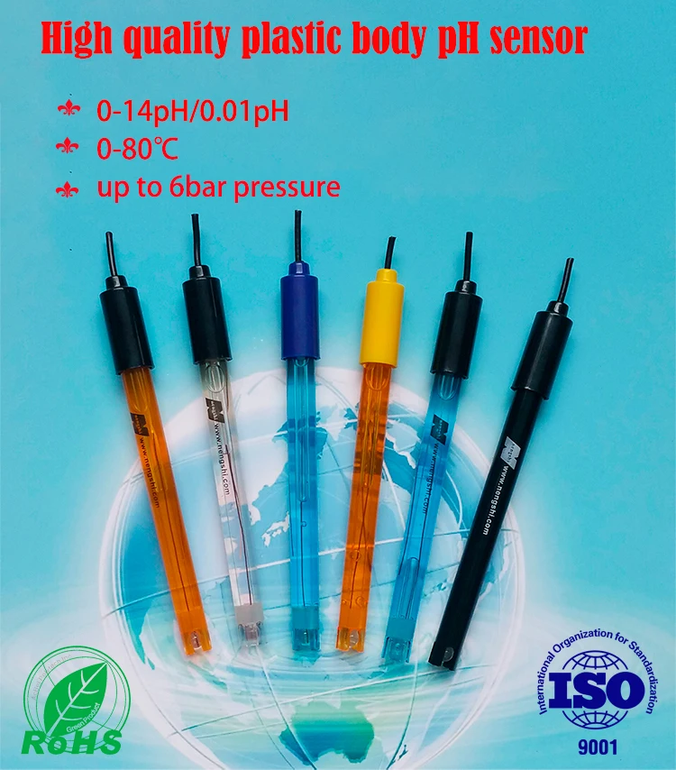 long life stable sensitive high quality glass and plastic body online and lab pH sensor pH electrode pH probe, -15~130centigrade