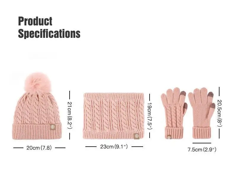 Children 5-12 Years Old Pom Pom Beanie Hat Scarf And Gloves Three-Piece Winter Fleece Warm Knit Hat Gloves And Scarf Set