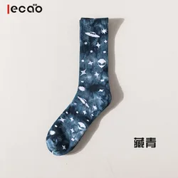 CT Multicolored Maple Leaf Printing Hip Hop Funny Women Tennis Street Tie Dye Hemp Socks Men