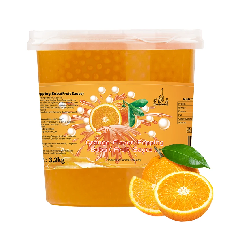 Chinese manufacturer wholesale popping boba 3.2kg orange flavor for bubble boba tea and other beverages
