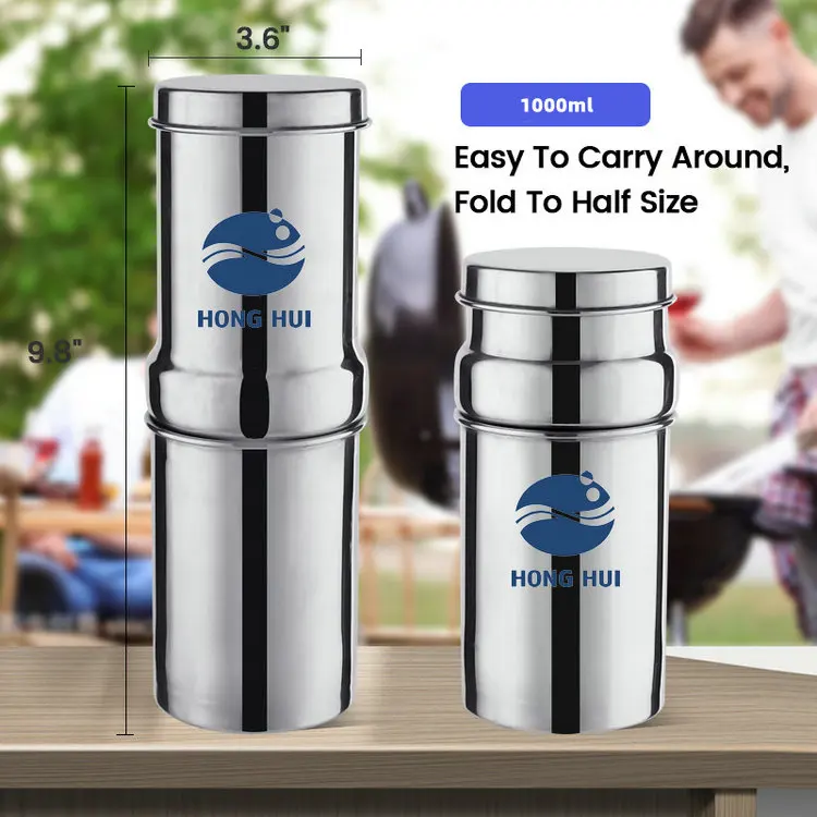 HONG HUI NSF/ANSI 42&372 1L Portable Outdoor Stainless Steel Water Purifier Gravity Water Filter