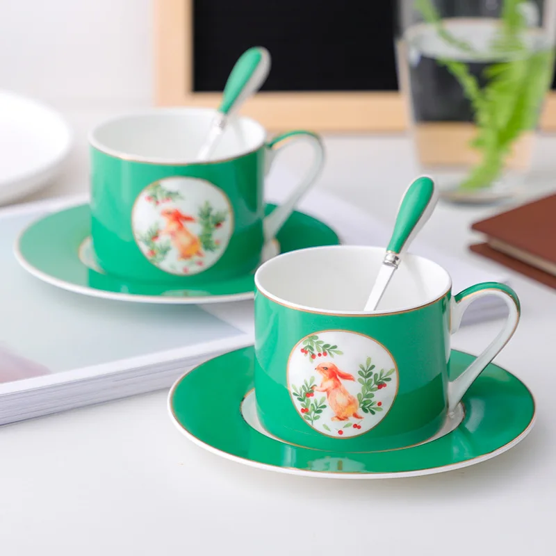 New Chinese Style CreativeTableware Luxury Palace Enamel Gift Box Green Personalized Coffee Cup Ceramic Cup For Daily Life Home
