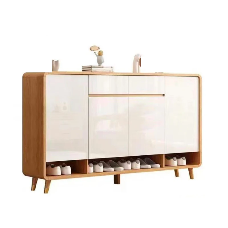 Large Capacity Modern Walnut Solid Wood Shoe Cabinet Wooden Shoe Rack Storage Drawer Living Room Warehouse Outdoor Porch