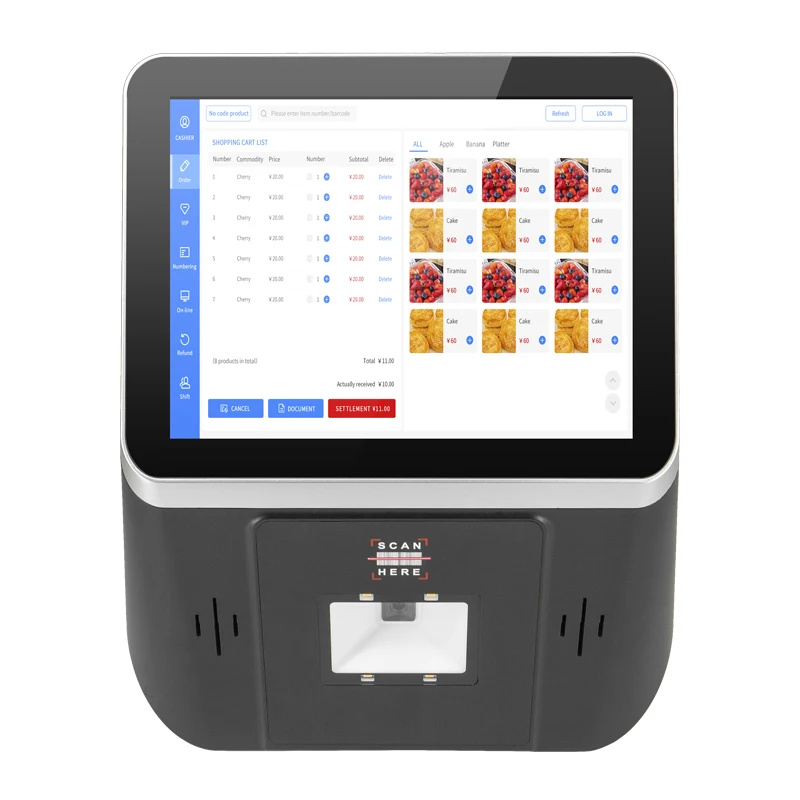 Mini Touch Screen Cashier System Barcode Scanner 1D/2D Price Checker Pos System