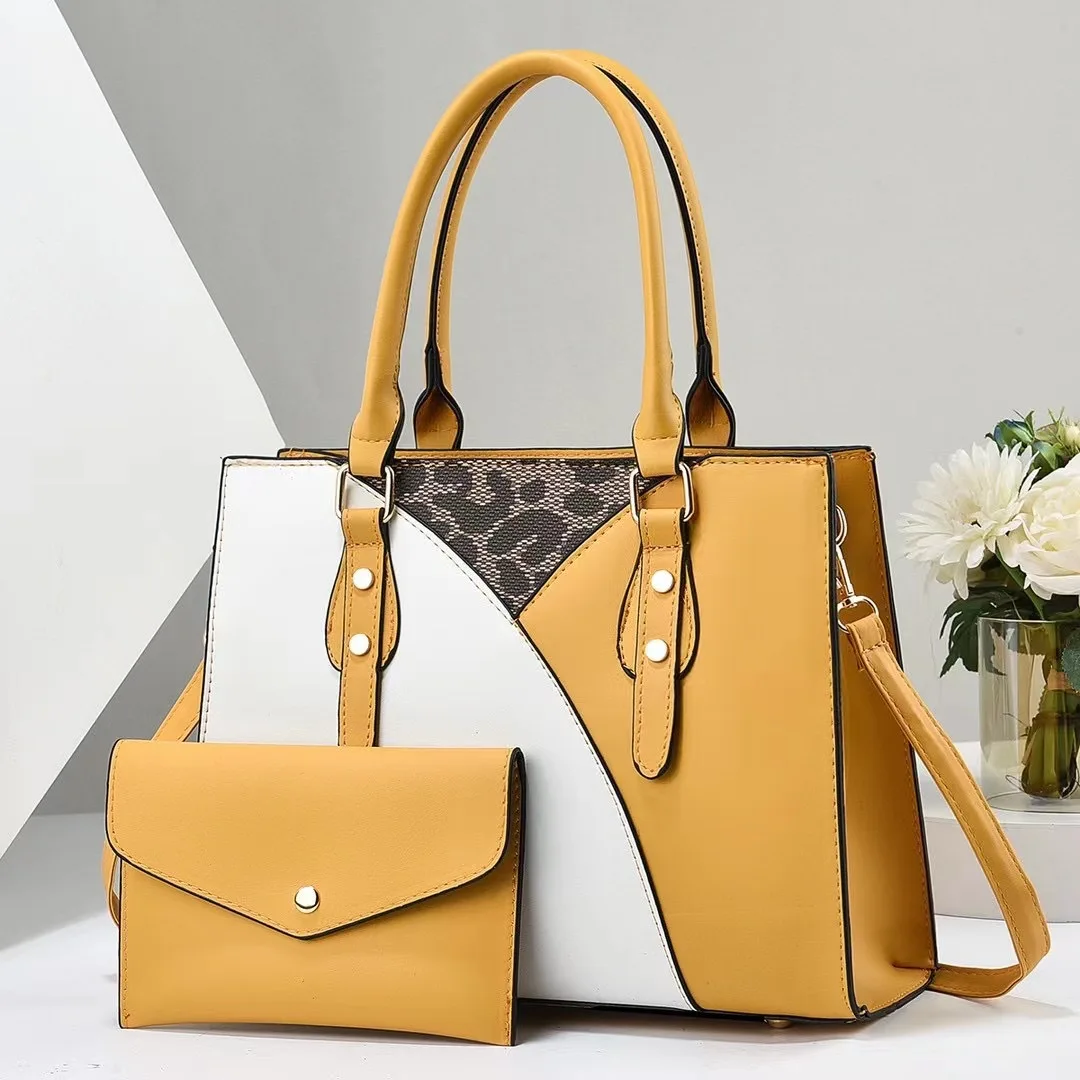 2Piece Set/2024 handbag set ladies hand bags luxury stitching contrasting leather bags women handbags ladies wholesale