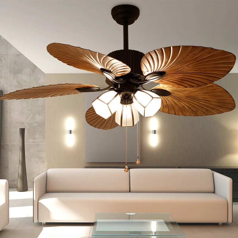 42/52 inch Asia Style New ABS Palm 5 Blade Remote Control Fancy Decorative Chandelier Light rattan Ceiling Fan