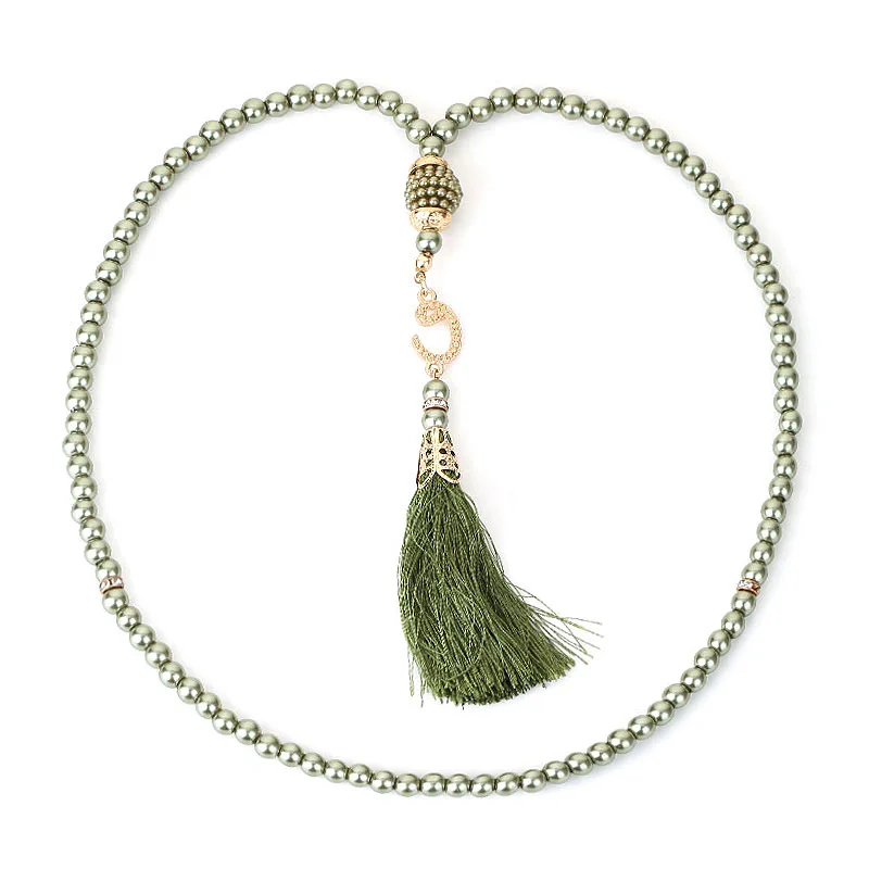 Muslim Rosary 99 beads 6mm Glass Imitation Pearl Tassel Necklace Middle East Islam Ramadan Eid Al-Fitr Al-Adha Ornaments
