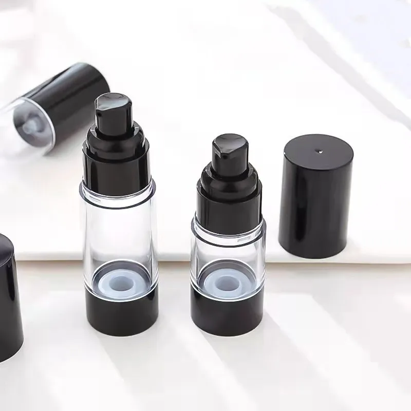 Wholesale plastic round black clear airless lotion cream bottle 1 oz 30ml airless pump bottle airless spray bottle