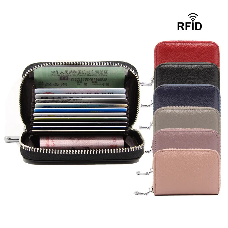 2022 Hot Sales 12 Card Genuine  Leather RFID Card Holder Wallet Women Casual Wallets Minimalist Card Holder Wallet for Lady