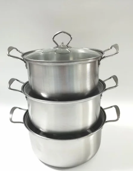 Wholesale Promotion Stainless Steel Stockpot Kitchen Cooking Pot Cookware Set,16-18-20cm three piece set in natural color