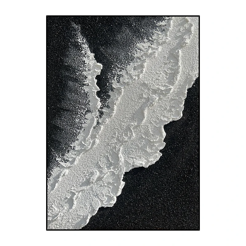 White and Black Sandstone Thick Texture Sea Wave Wall Painting Art with Frame