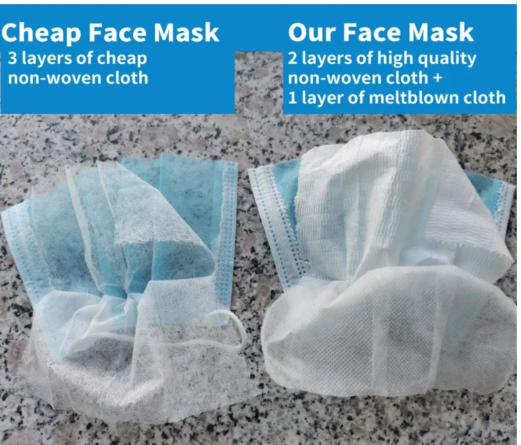 Wholesale 3Ply Earloop Non Woven Disposable 3 ply mask