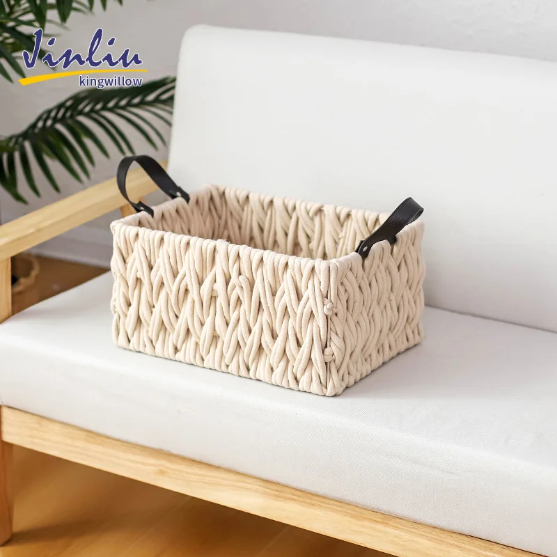 Soft cotton rope storage basket with iron frame home decoration basket for sorting sundries books clothes storage baskets
