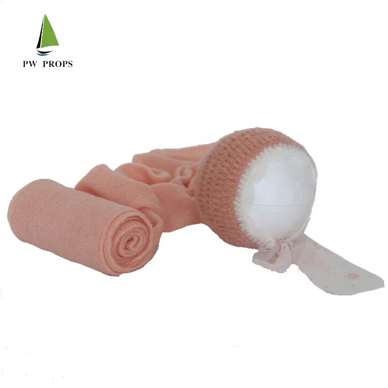 Wrap set Baby Knit Swaddle Wrap Baby Girl Photography Props Textured Cotton Baby knit mohair hat props