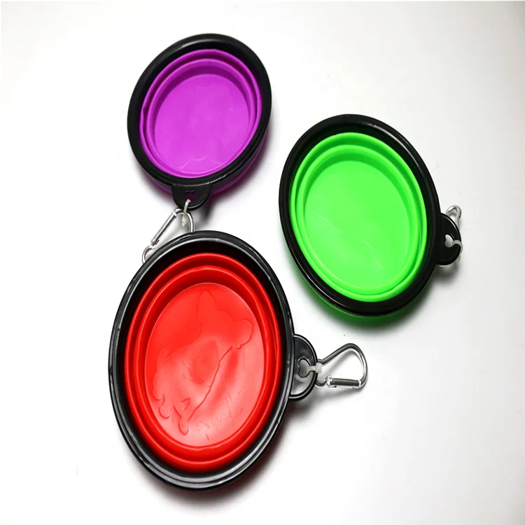 Силиконовые Пудинг складной мешок складная чаша для домашних животных с карабином мягкая корм портативные дорожные пластиковая чаша