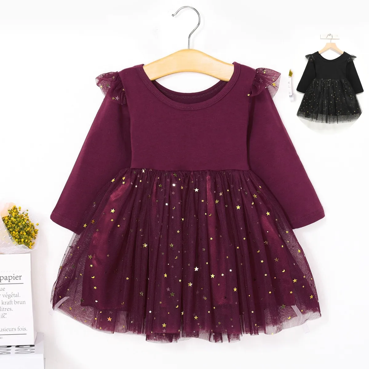 New burgundy autumn fashion long sleeve ballet tutu dresses children girl summer dresses 2021